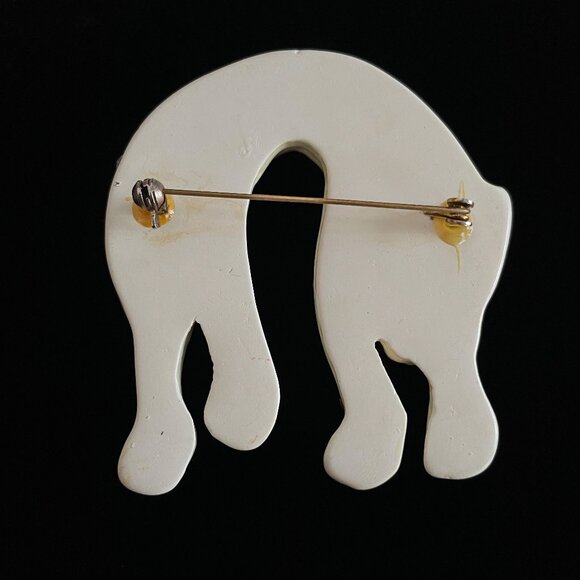 Vintage Cream & Rhinestone Crystals Large Cat Leopard Pin Brooch - Picture 7 of 8